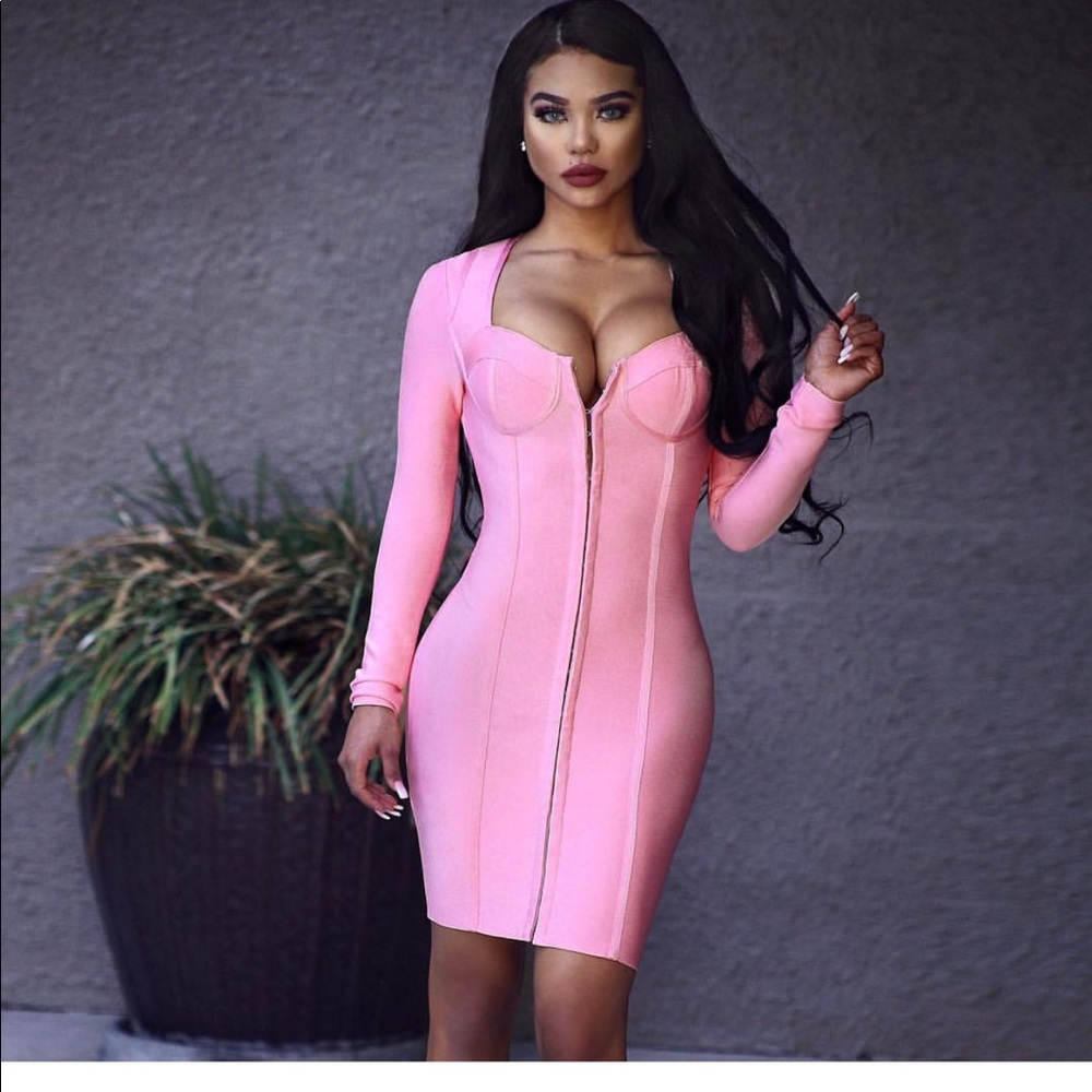 Pink body con dress